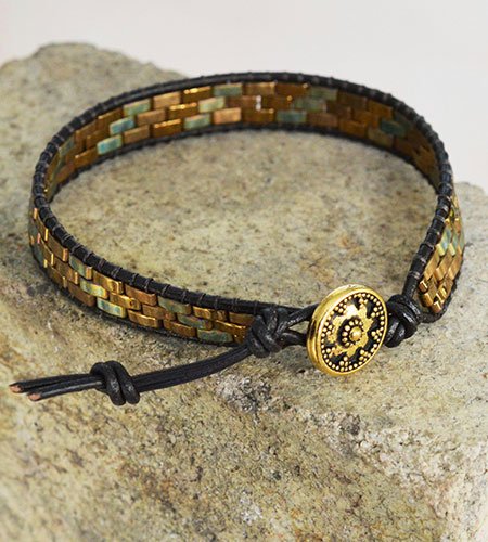 Projects - Lashed Wrap Bracelet with Half Tila® Beads, Leather Cord
