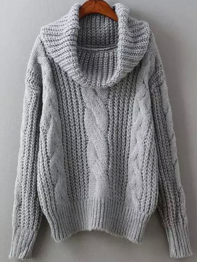 I love a chunky knit and a cozy sweater. Grey High Neck Cable Knit