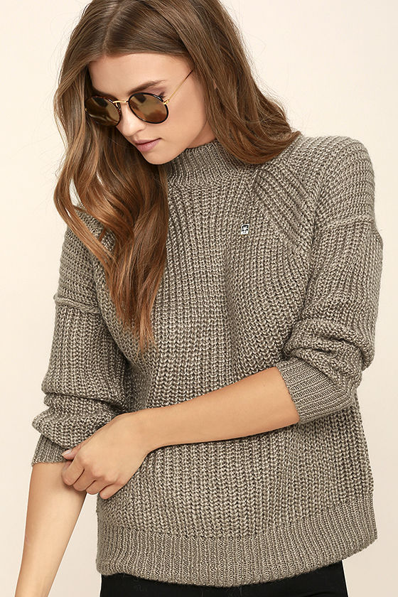 Obey Barnette Pullover Sweater - Light Brown Knit Sweater - Chunky