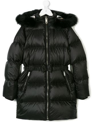 Burberry Kids Detachable Fox Fur Trim Hood Down-filled Coat $776