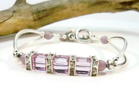 Light Violet Crystal Bracelet Cuff Bracelet Curve Tube | Etsy