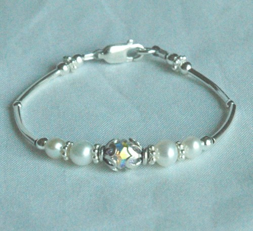 Freshwater Pearl, Swarovski Crystal, Tube Child Bracelet