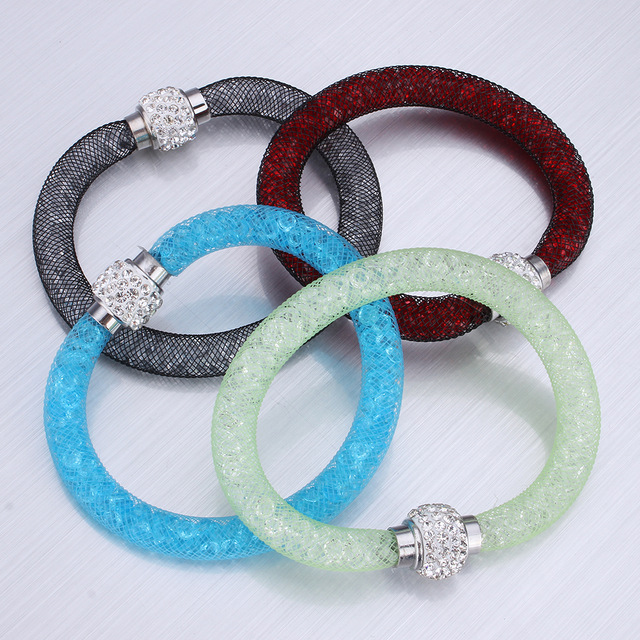 2017 Fashion Bracelets Rainbow Gift Crystal with Net Chain Mesh Tube