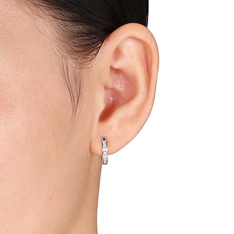 10K White Gold White Diamond-Accented Cuff Hoop Earrings - 7641437 | HSN