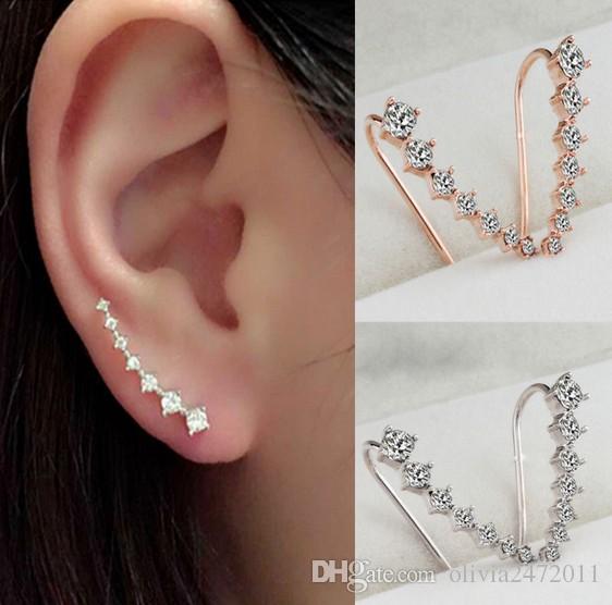 2019 CZ Diamond Clip Cuff Earrings White / Rose Gold Plated Dipper