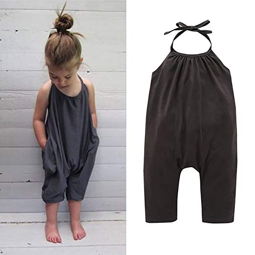Amazon.com: Darkyazi Baby Girls Cute Grey Summer Jumpsuits for Kids