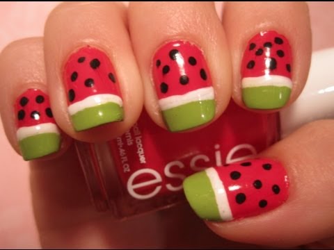Tutorial: Watermelon Nail Art - YouTube