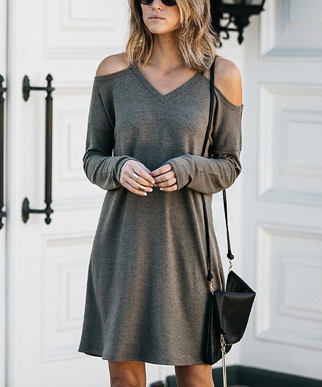 Amaryllis Olive Cutout Sweater Dress - Women | Zulily