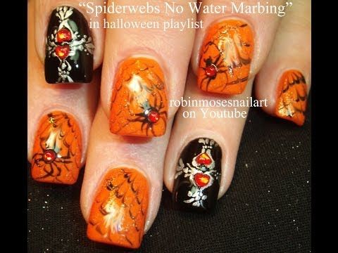 No water Marble Spiderweb Technique | Nail Art - Fall, Autumn and