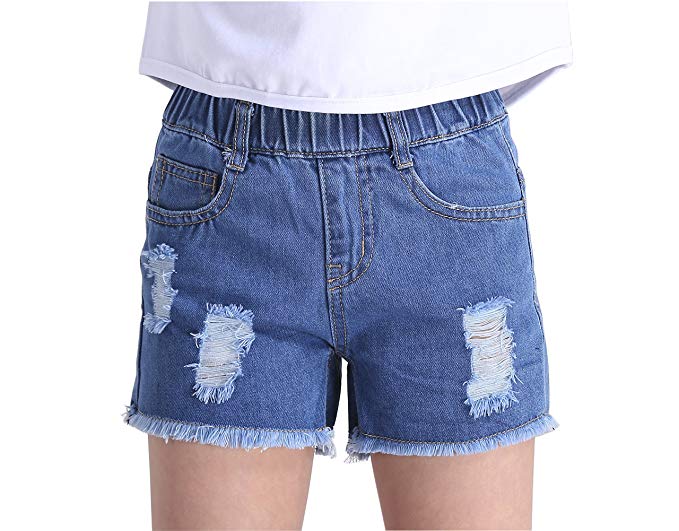 Amazon.com: Big Girls Little Kids Distressed Denim Shorts Cowboy