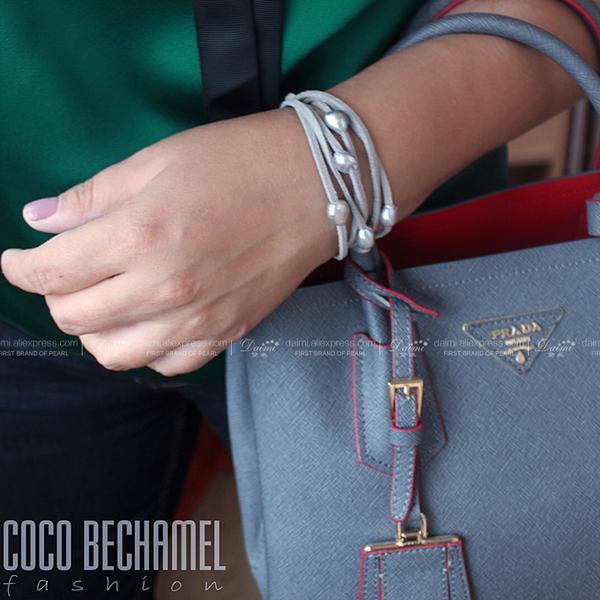 DAIMI 9-10mm Baroque Pearl Leather Bracelet, Pearl Bracelet, Casual