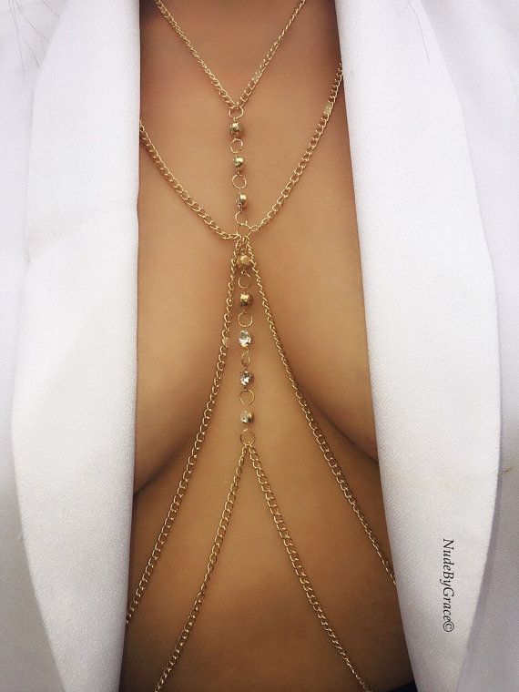 Body Chain, body jewelry, bikini body jewelry, gold body chain