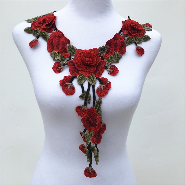 1Pc 3D Flower Venise Red Lace fabric Dress Applique Motif Blouse