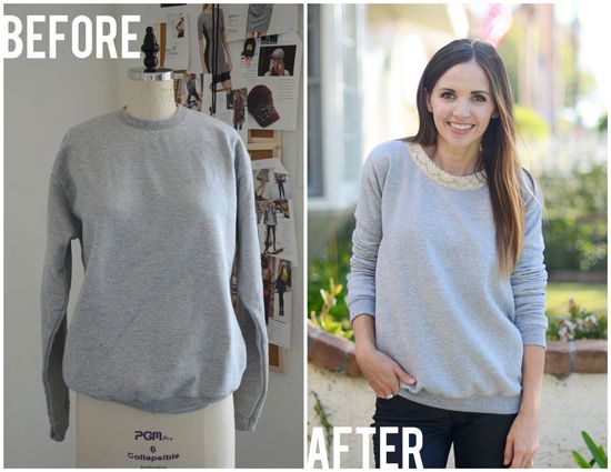 Easy Lace Embellished Sweatshirt DIY | DIY Projects | Diy sweatshirt