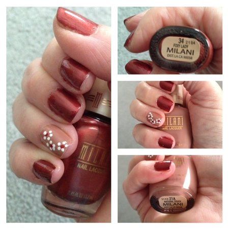 Dark maroon with a prrtty patterned tan accent | pretty nails