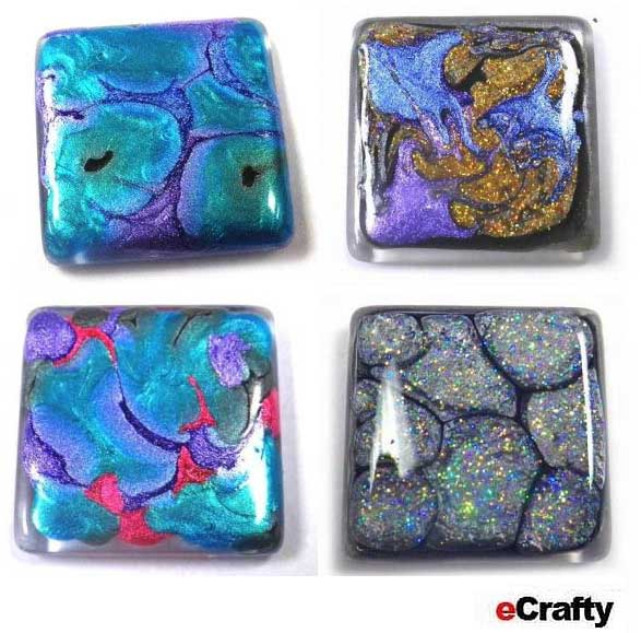Faux Dichroic Glass Tiles Made with Nail Polish from eCrafty.com