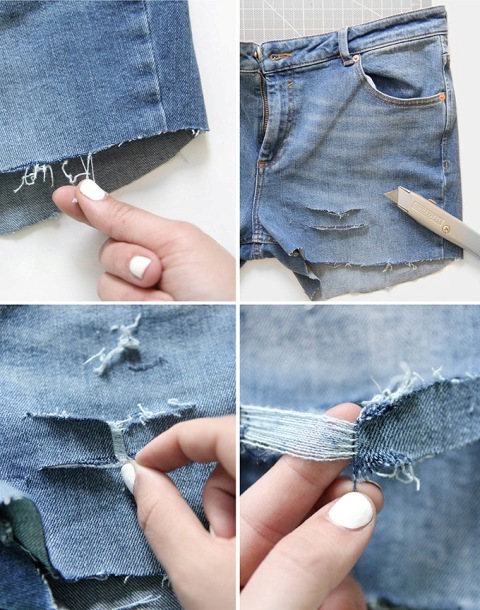 Picture Of DIY Distressed Denim Shorts From Your Old Jeans 4