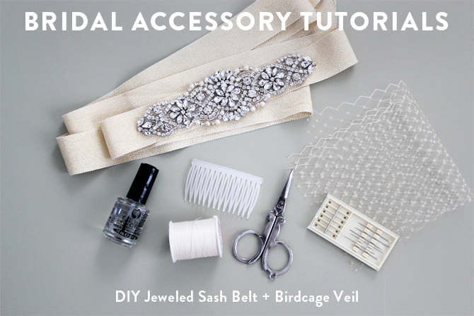 Bridal tutorials: DIY birdcage wedding veil + jeweled sash belt