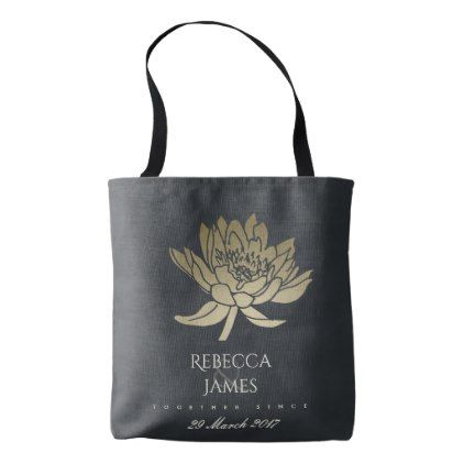 Glamorous gold blue black lotus save the date gift tote bag | Bridal