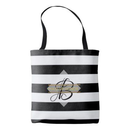 Glamorous Black White Stripe MONOGRAM Tote Bag | initial | Pinterest