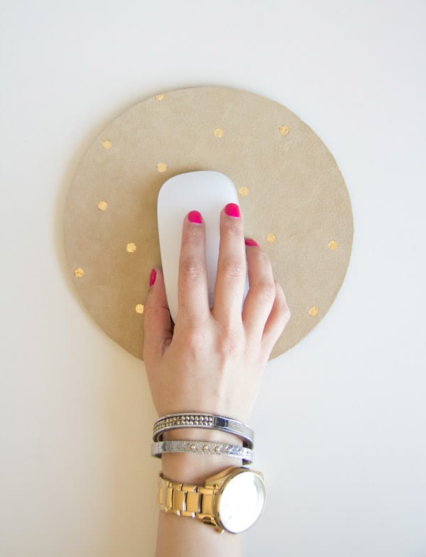 DIY Suede and Gold Leaf Polka Dot Mousepad | Lovely Indeed