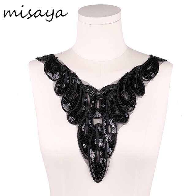 Misaya 1pc Embroidery Sequin Flower Lace Collar Flower Fabric DIY