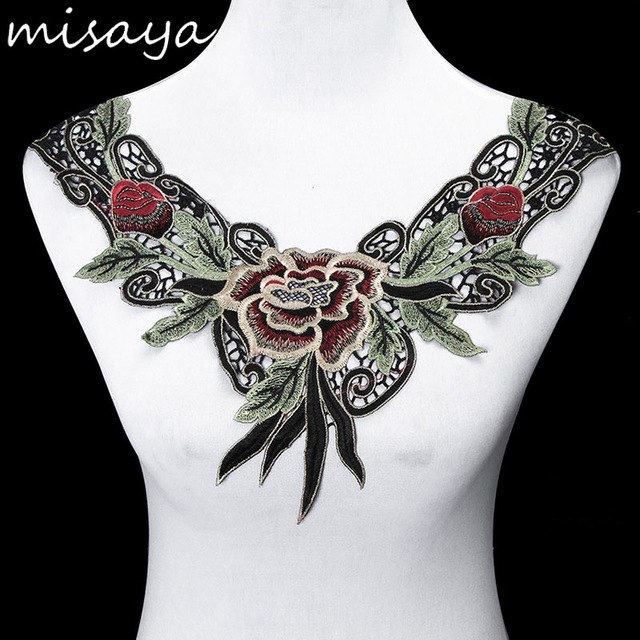 Misaya 1pc Embroidery Net Cloth Lace Collar Flower Polyester Fabric