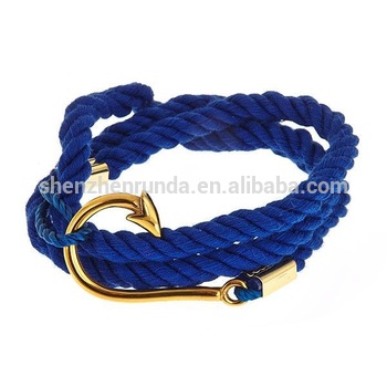 Wholesale Fashion Gold Fishhook Bracelet Make Cotton Rope Hook