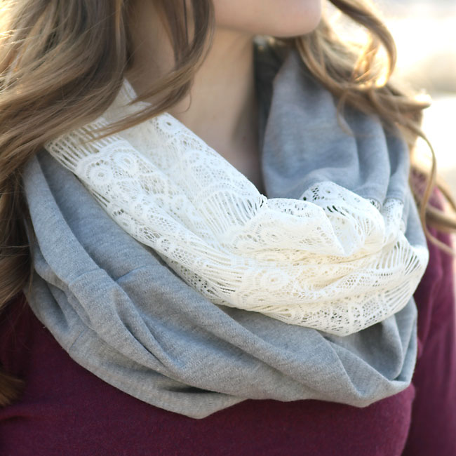 how to make a DIY lace & knit infinity scarf sewing tutorial