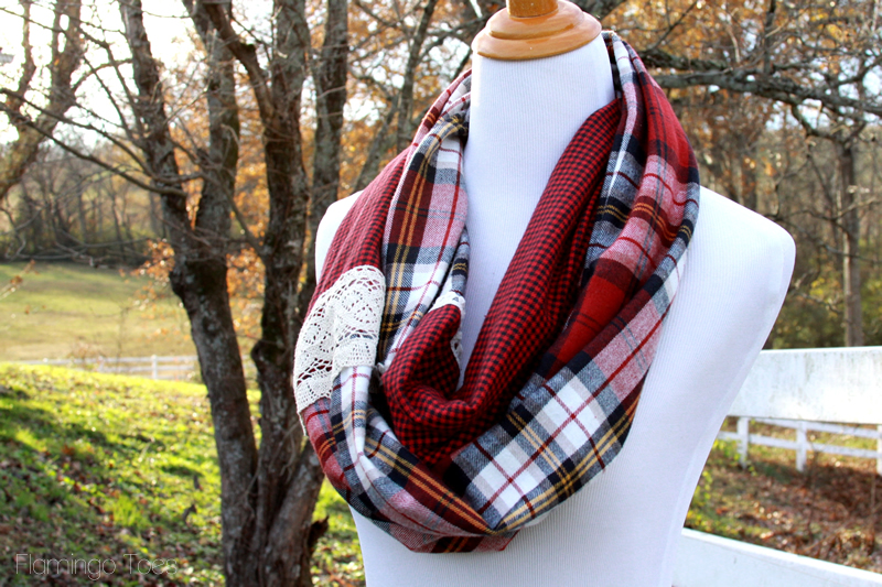 15 Minute Plaid and Lace Infinity Scarf -