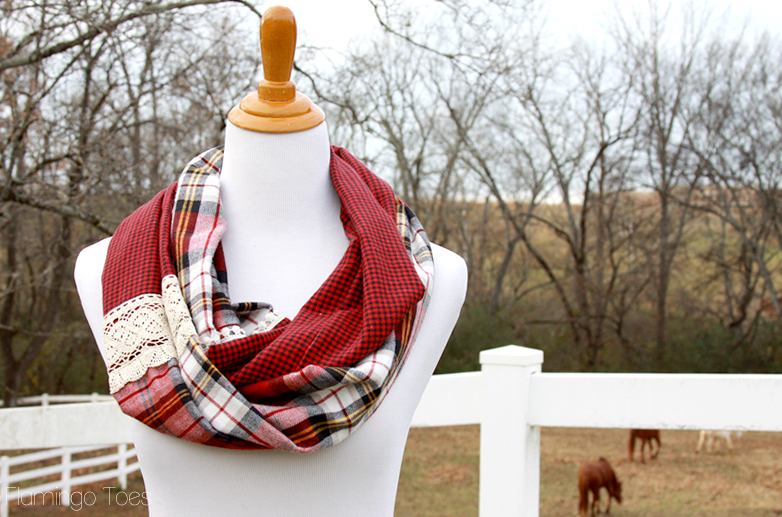 15 Minute Plaid and Lace Infinity Scarf -