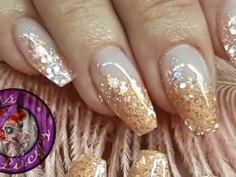 Satin Shimmer, Acrylic Redesign Nails, Salon, Glitter & Flakes - YouTube