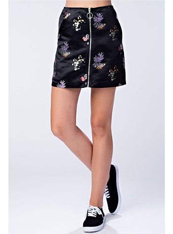 Shanghai Sweetie Black Satin Zip Front Mini Skirt | Fashion and
