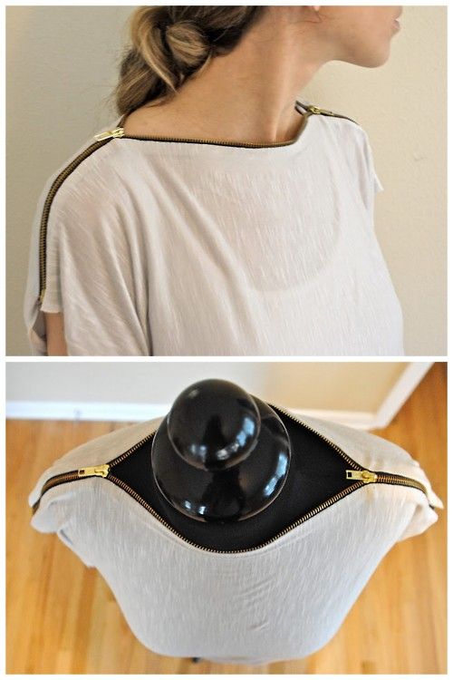 DIY Tee Shirt Restyle with Zipper Neckline Tutorial. | Crafty craft