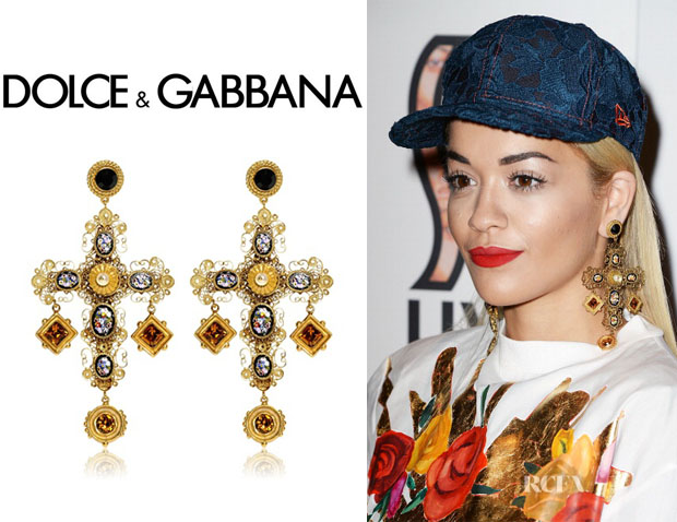 Rita Ora's Dolce & Gabbana Large Cross Drop Earrings - Red Carpet