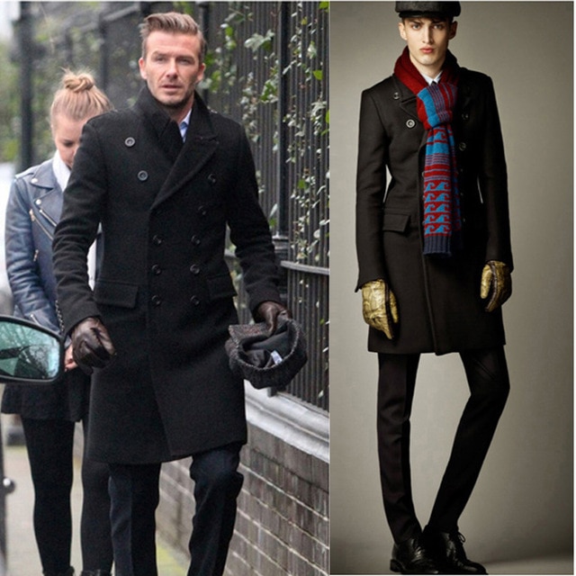 US $47.98 | hot fashion long trench coat Beckham men double breasted winter  jackets mens wool double breasted coats men wool jacket-in Wool & Blends
