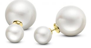 Freshwater White Round Pearl Double Pearl Studs 14k Yellow Gold 8