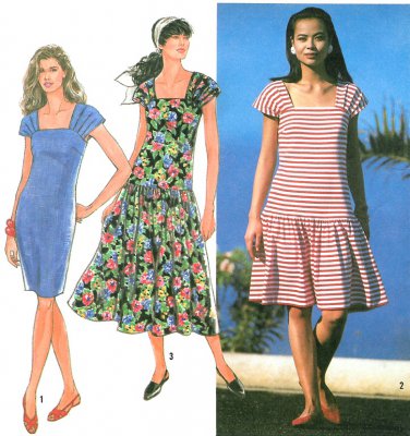 Dropped Waist Dress Sewing Pattern Cap Sleeve Square Neck Fitted