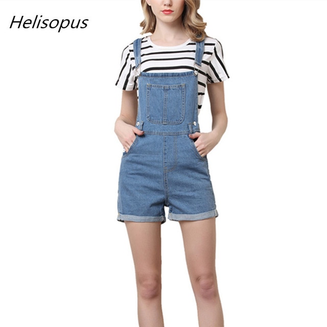 Helisopus Short Pants Denim Overalls Women Casual Jeans Romper