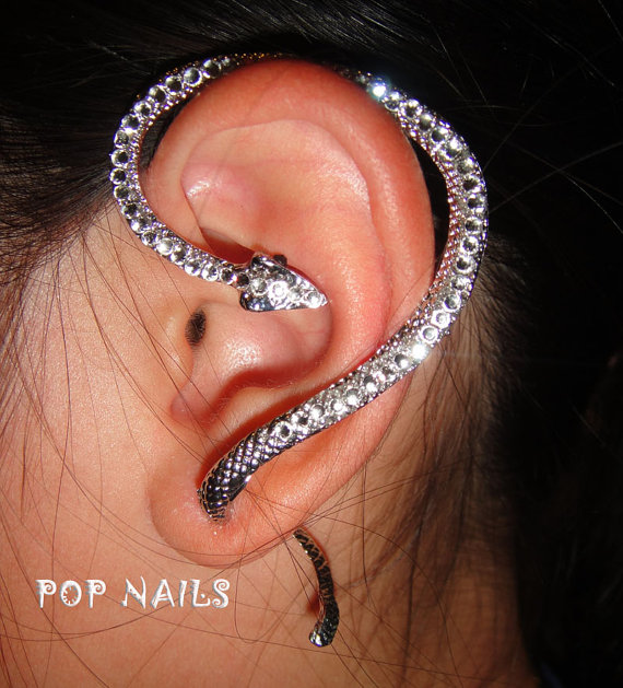 Snake Statue Ear Cuff Earrings Swarovski Crystals on Luulla