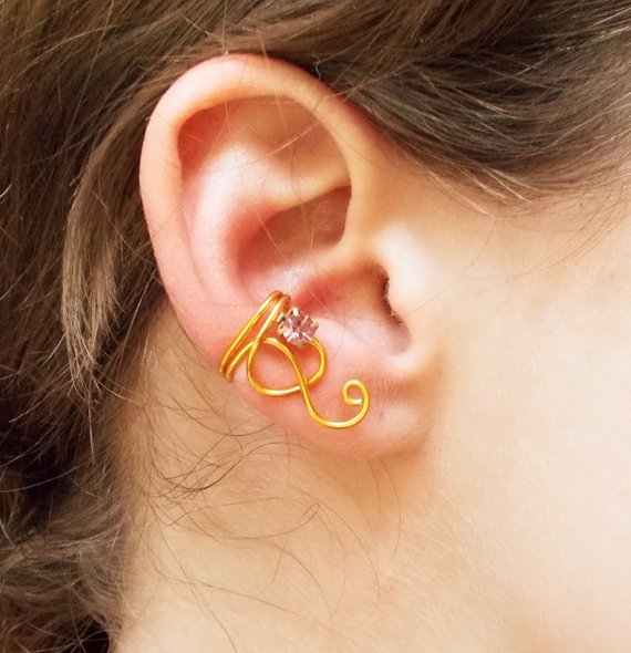 Simple Gold Swirl Ear Cuff with Pink Swarovski Rhinestone | Etsy