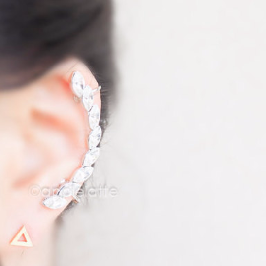 rhinestone clip on ear cuff, swarovski crystal ear cuff, wing ear