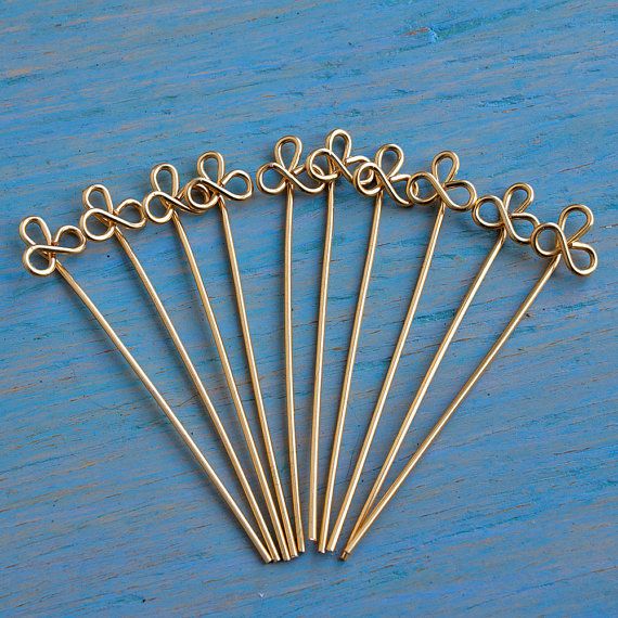 10 brass wire trefoil headpins, 20 ga brass wire headpins, 5 pairs