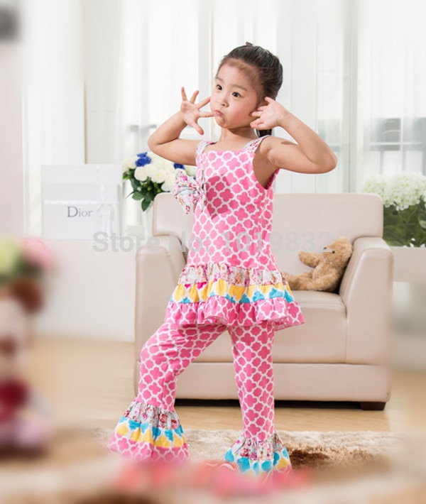 Children Girl Clothing Set Pink Clover Printed Toddler Girl Cotton