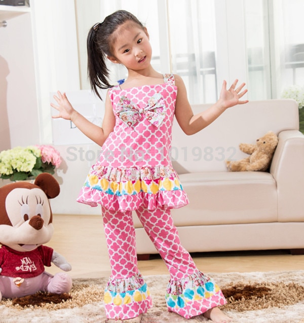 Children Girl Clothing Set Pink Clover Printed Toddler Girl Cotton