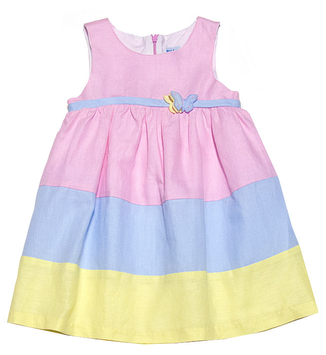 Luli & Me Pastel Pink/Blue/Yellow Linen Easter Dress