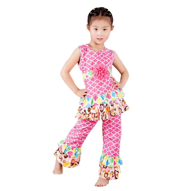 Posh Floral Belt Outfits Kid Girl Family Children Clothing Sets