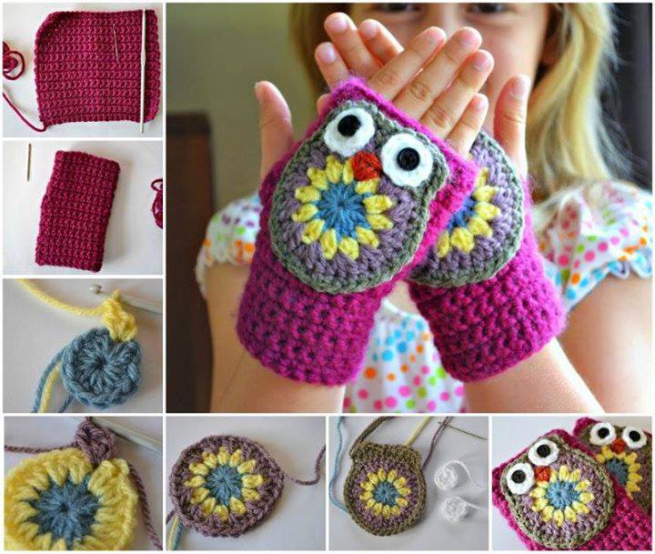Wonderful DIY Cute Crochet Owl Mittens