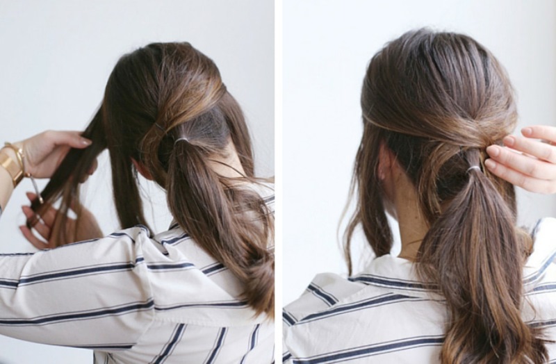 Picture Of easy diy criss cross ponytail for second day hair 2