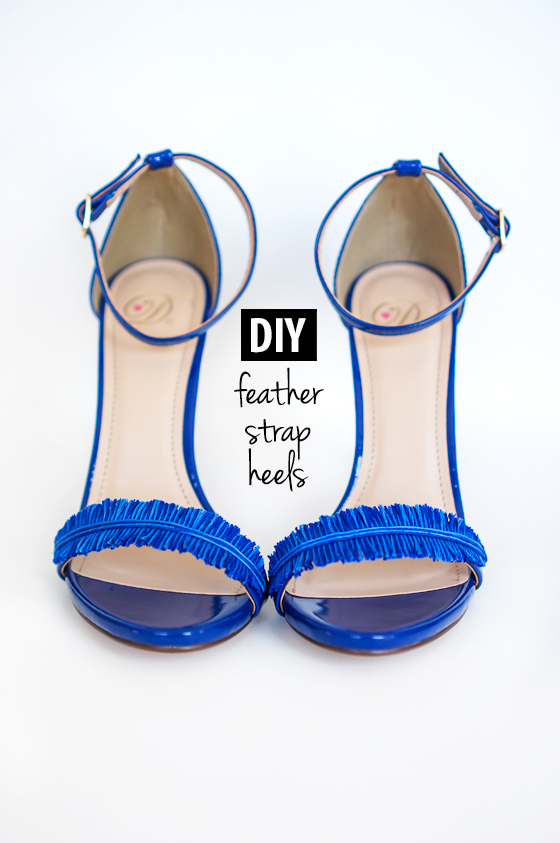 Picture Of diy electric blue feather strap heels 4